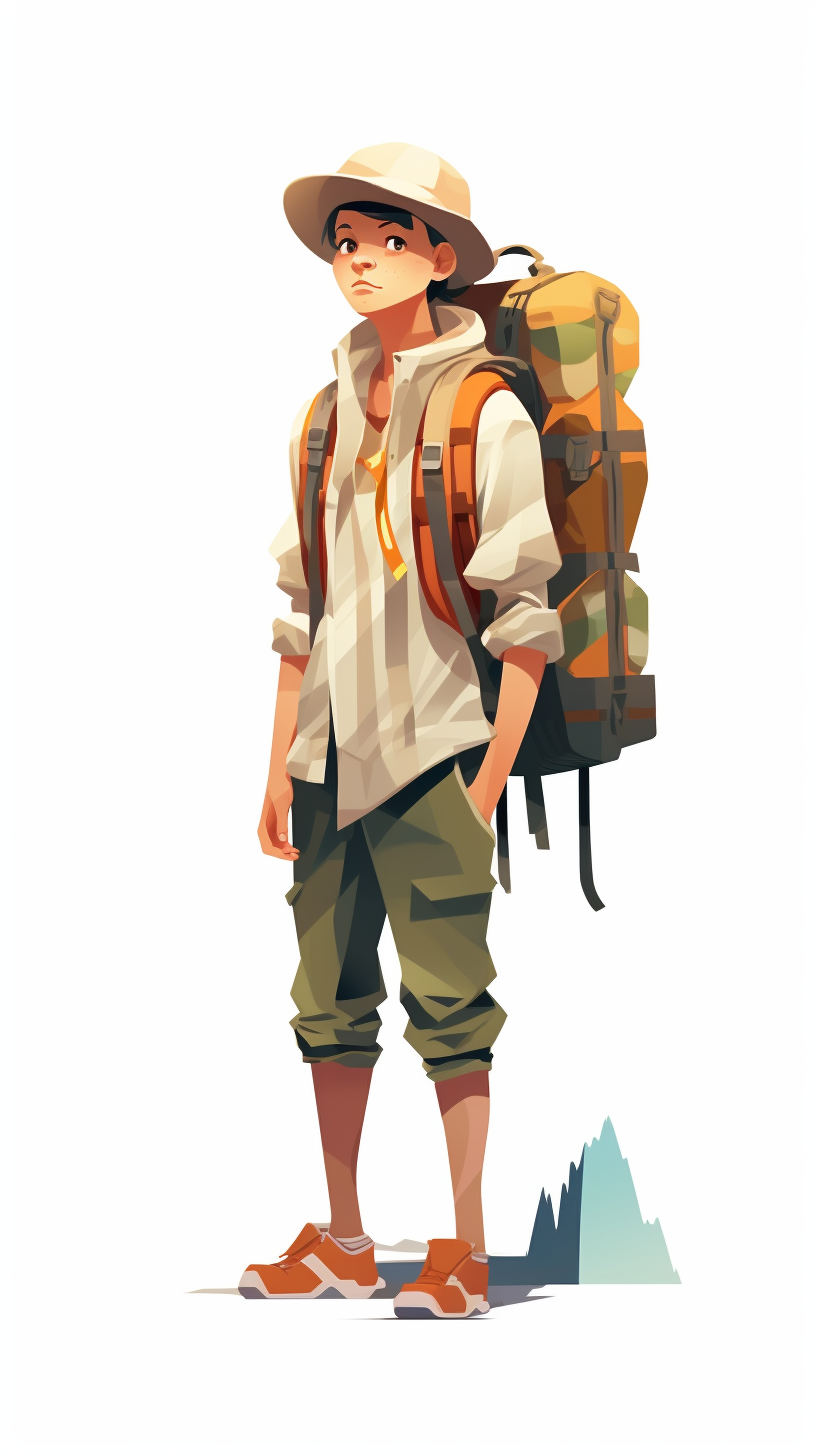 Low-poly tourist character on white background