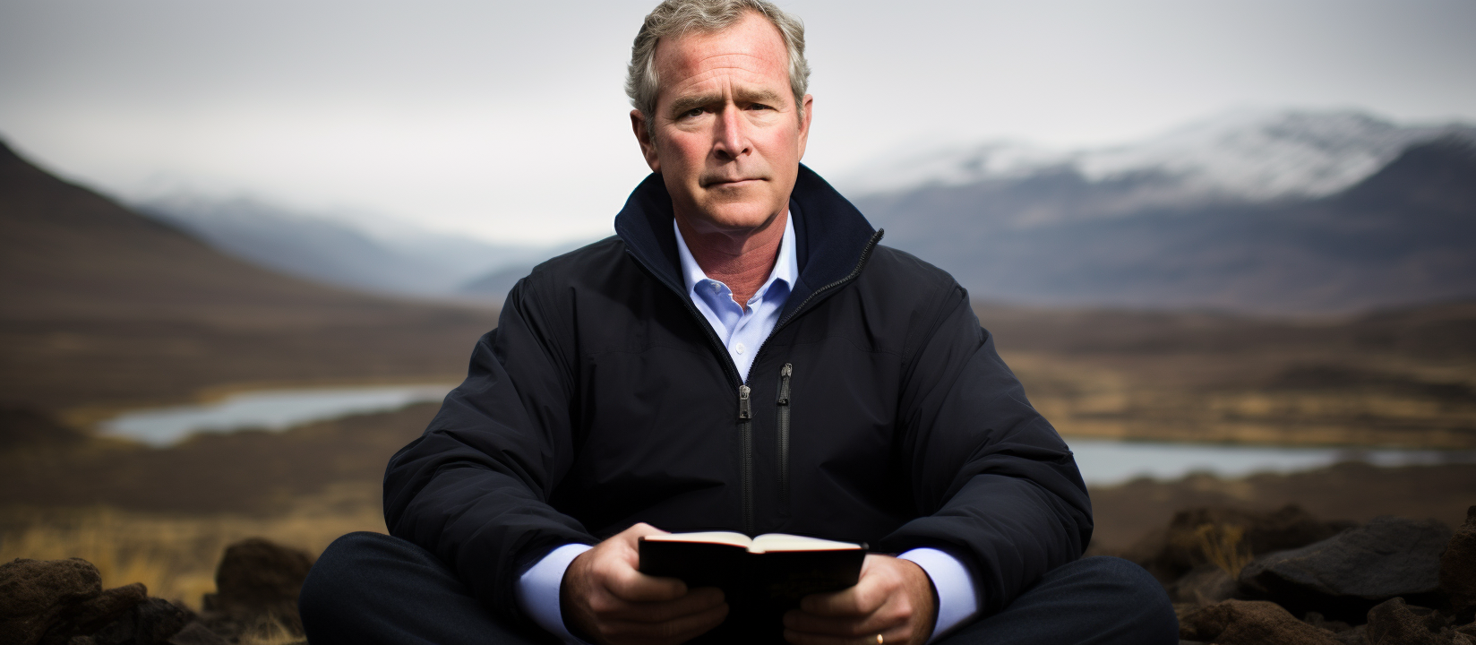 Image of George W. Bush doing yoga with aliens