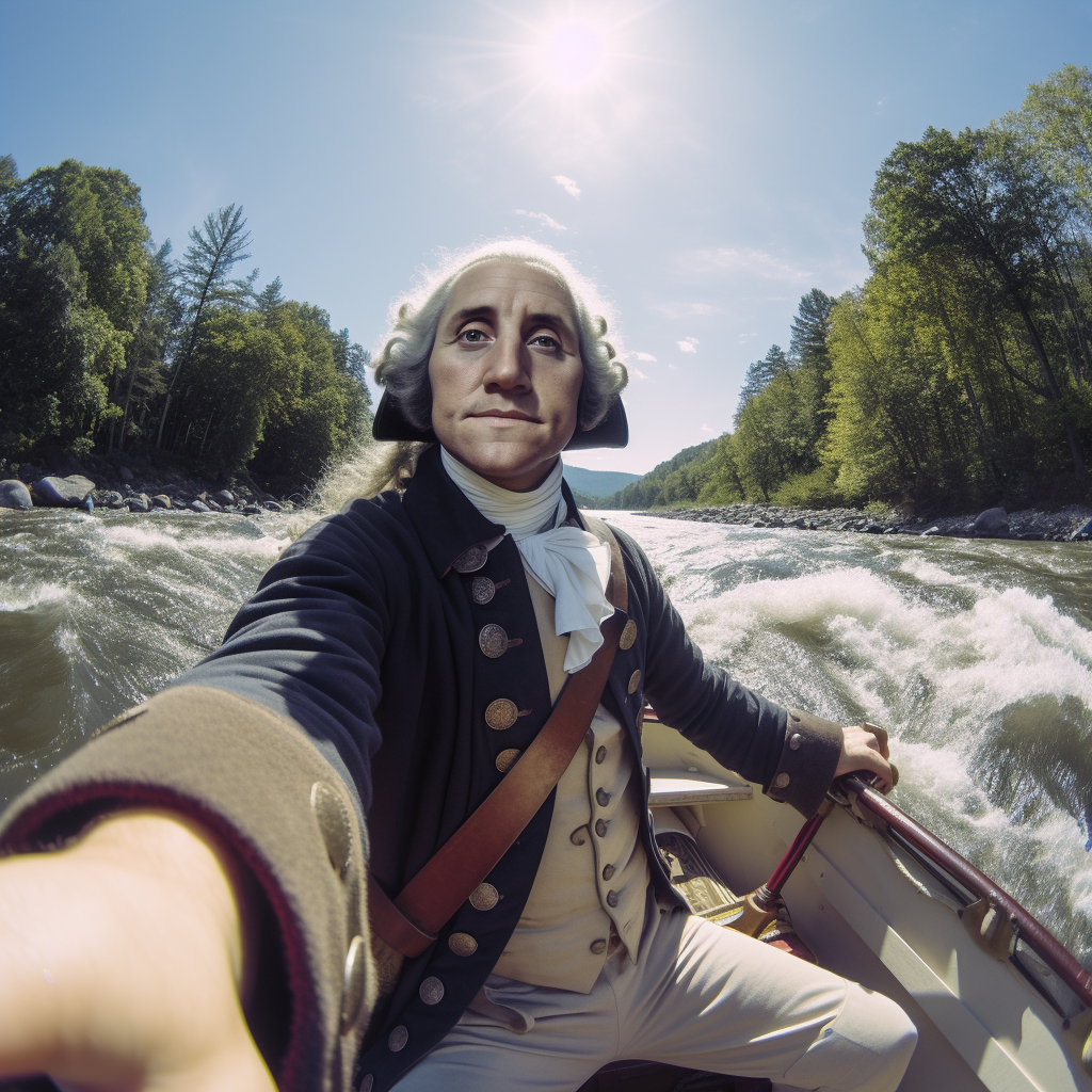 George Washington crossing Rubicon River on a boat