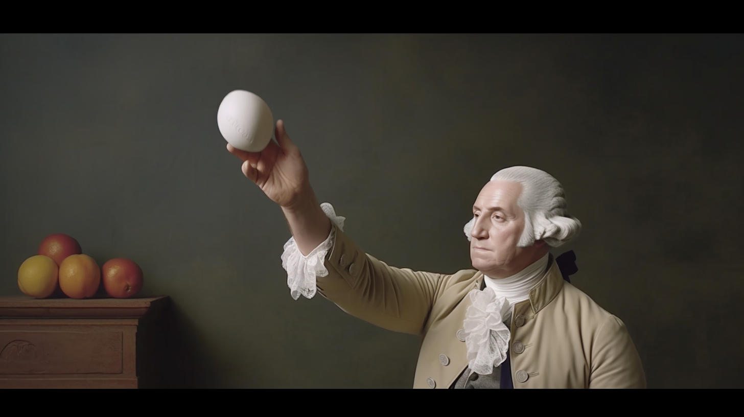 George Washington throwing an egg with a nose