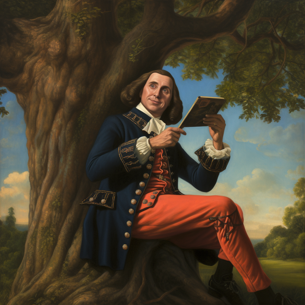 George Washington taking selfie under tree