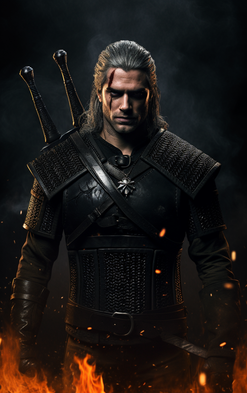 Geralt of Rivia with black hair and black armor