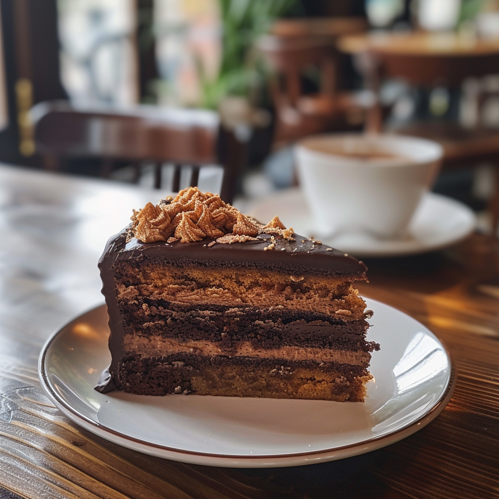 German Chocolate Cake on Wooden Table