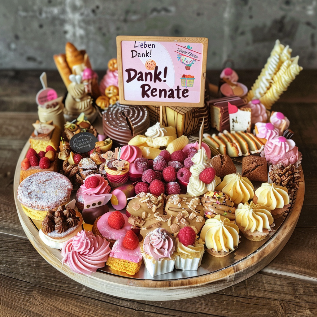 Plate of German desserts with sign