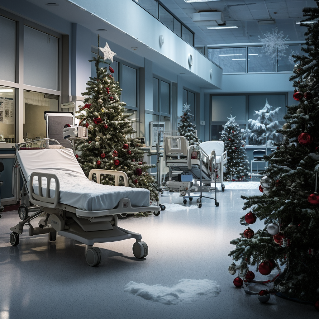 Snowy Christmas scene in German hospital