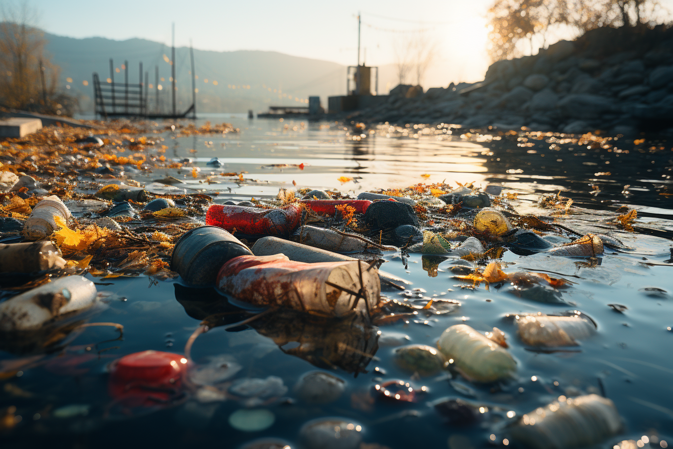 Solution for polluted German lake with garbage and flotsam