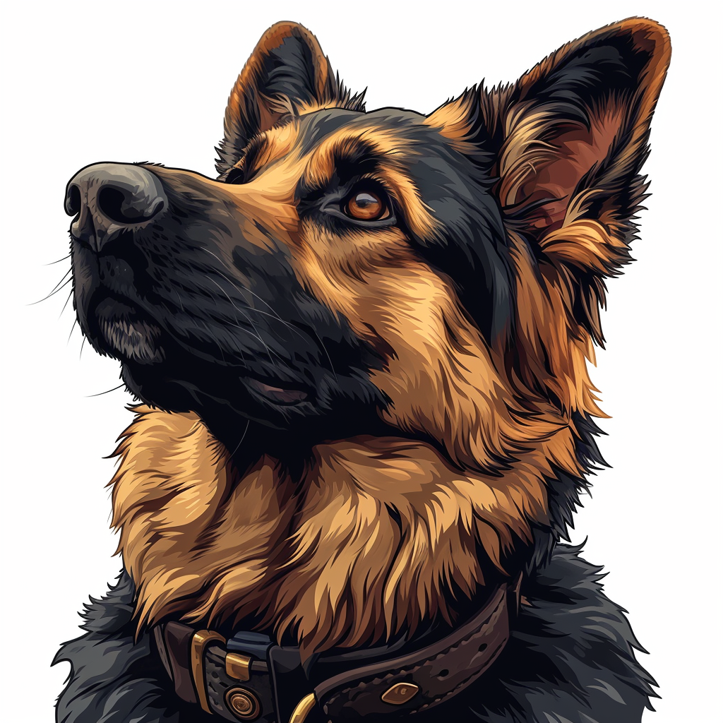 German Shepard Cartoon with Black Leather Collar