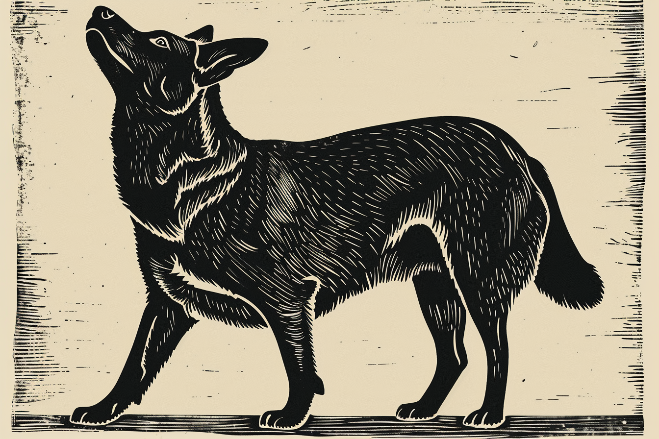 German Shepherd Dog Woodcut Image