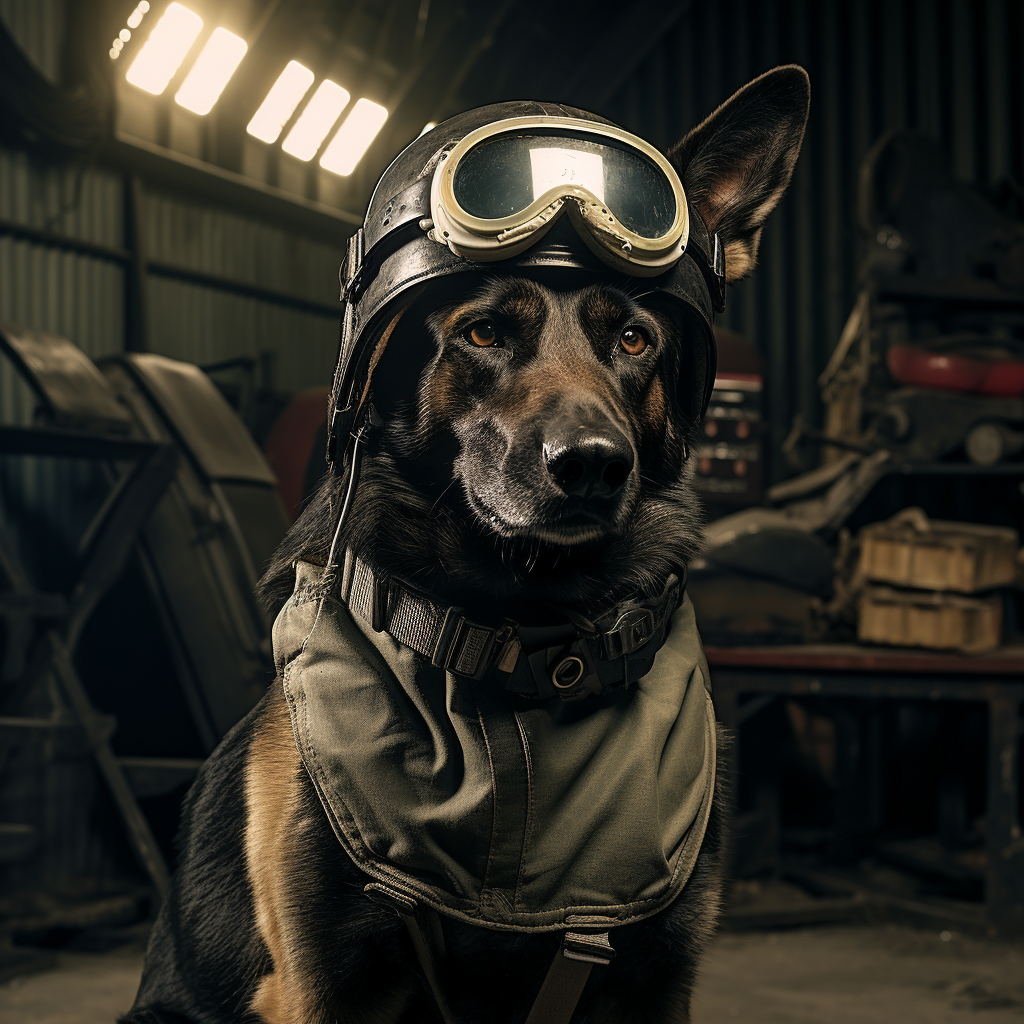 German Shepherd Pilot Helmet Goggles Bomber Hangar