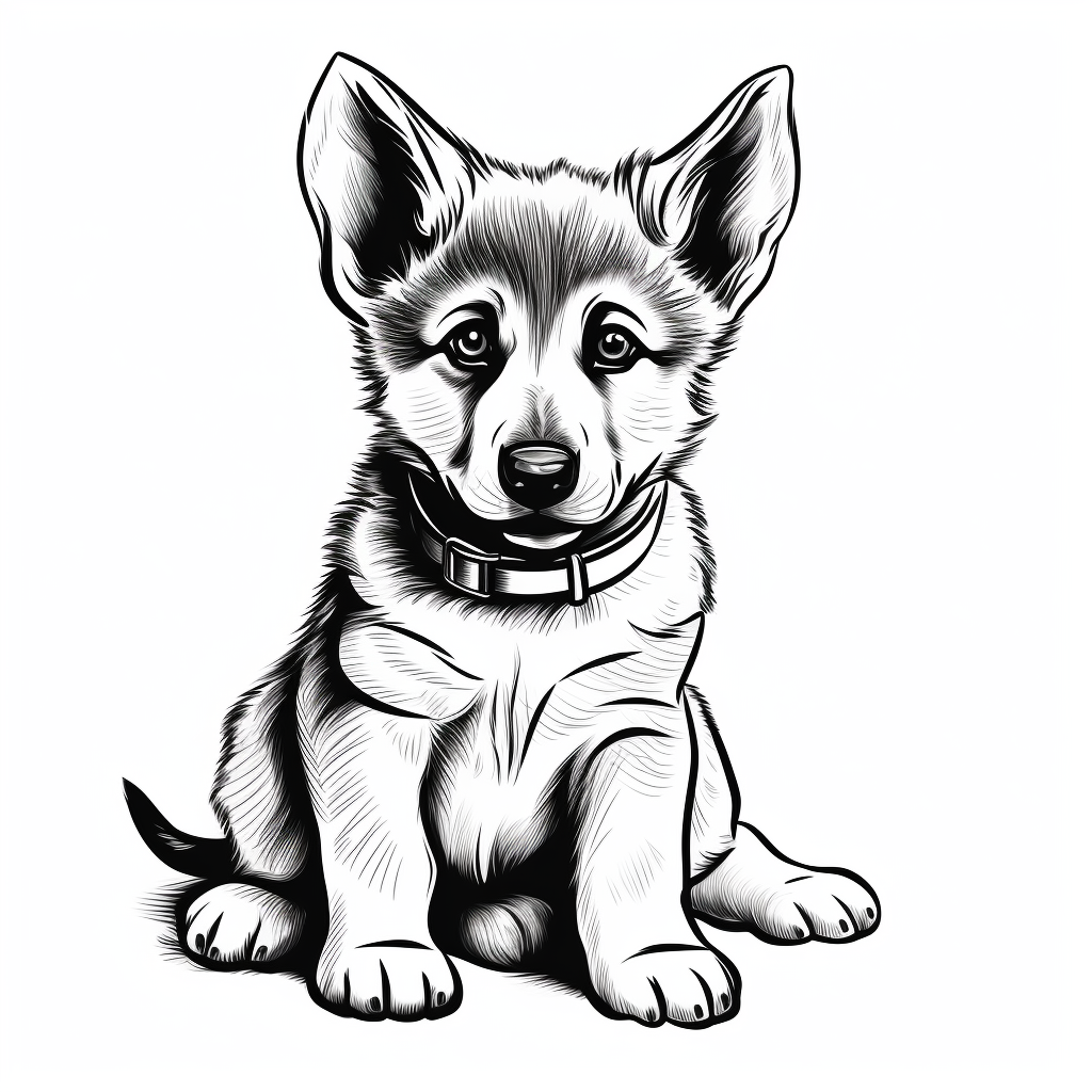 Simple line drawing of a German Shepherd Puppy