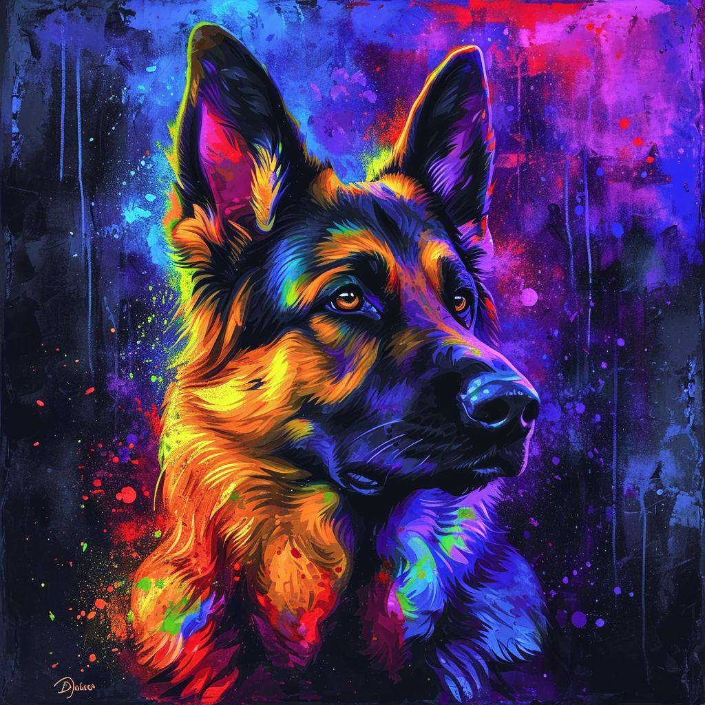 German Shepherd Rainbow Realism Surrealistic Blend