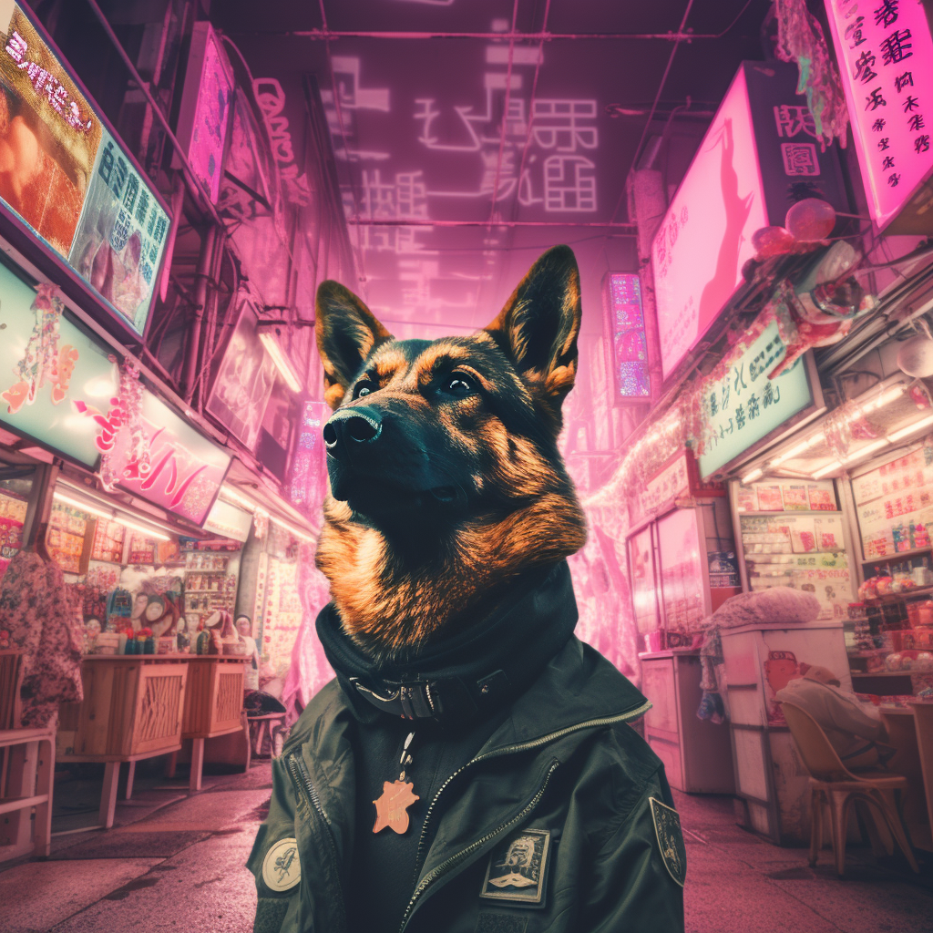 German Shepherd in Tokyo Street Market