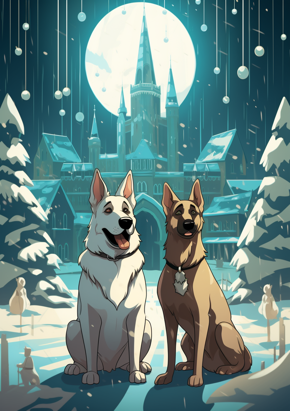 Ethereal German Shepherds in Christmas Concept Art