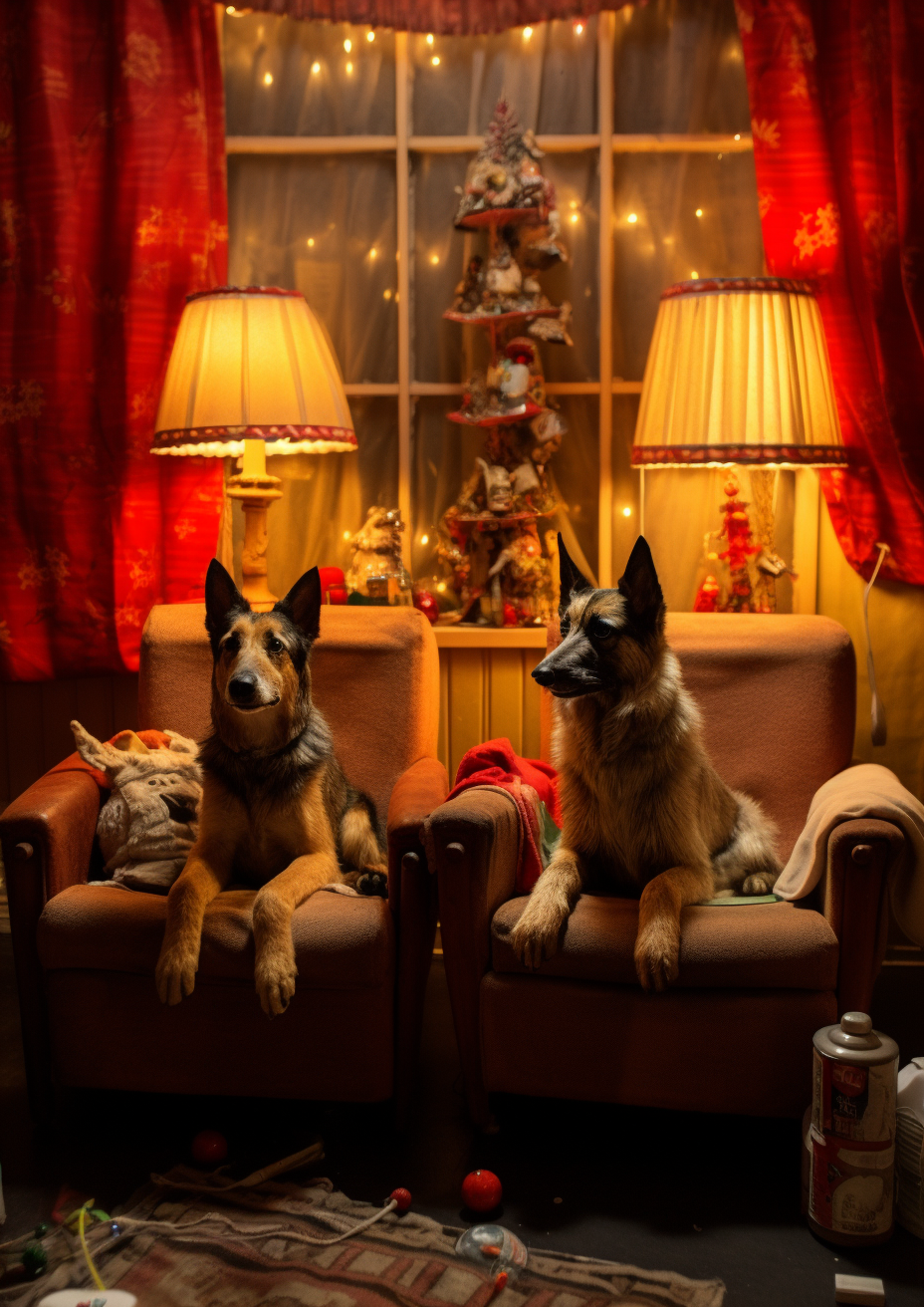 Adorable German Shepherds in a Christmas setting