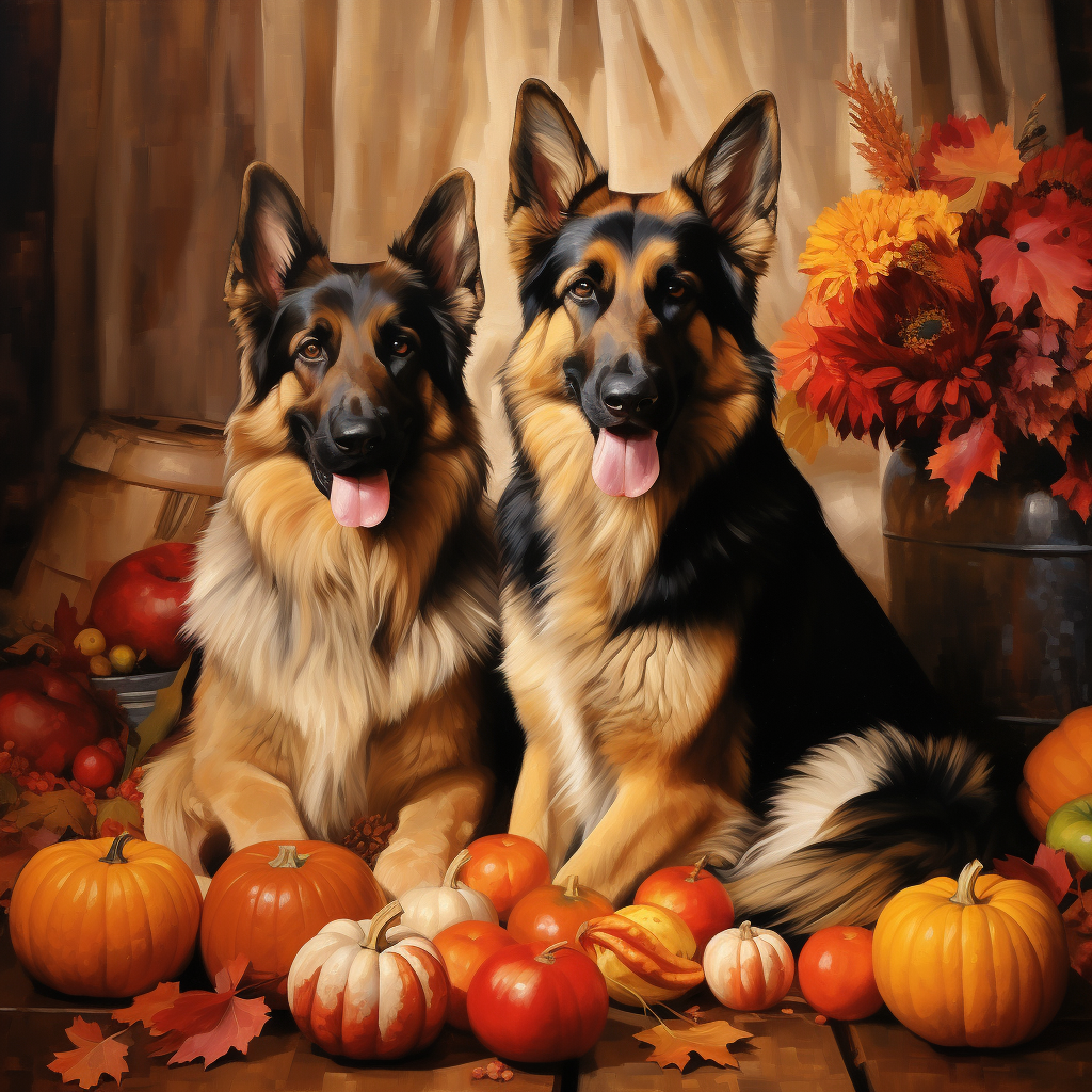 Beautiful German Shepherds in Thanksgiving Art