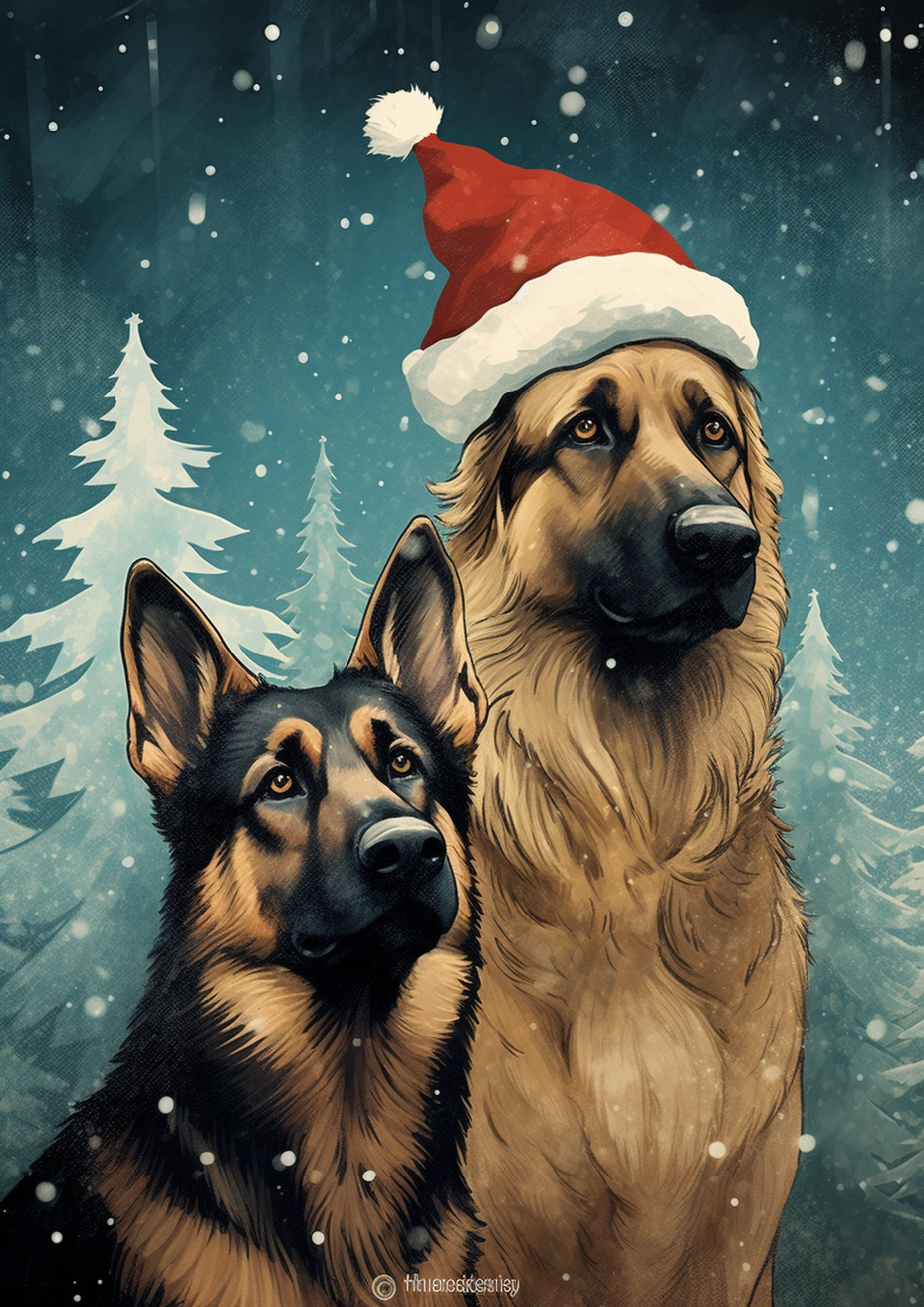 German Shepherds in Winter Wonderland