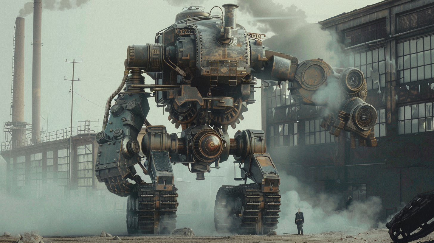 Giant German Steampunk Mech Walking