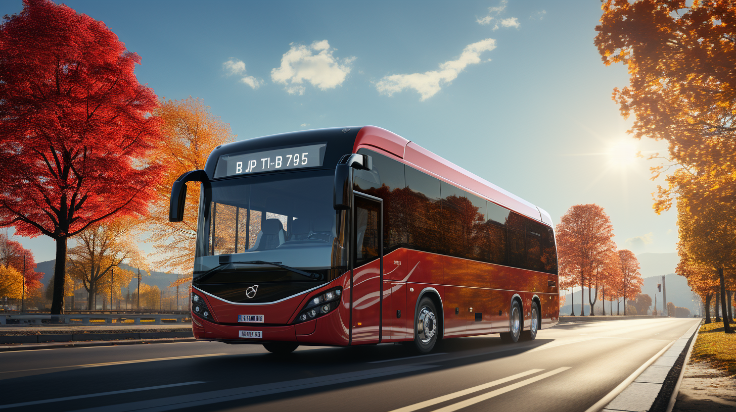 Photo-realistic white and red travel bus