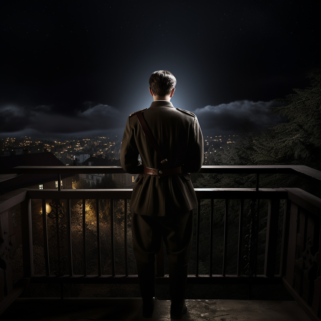 German WW2 officer on balcony at night