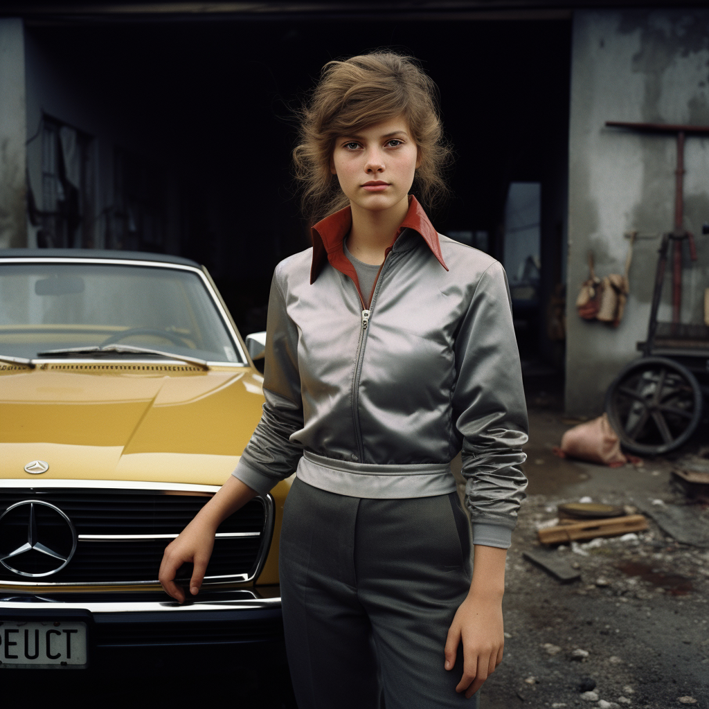 Young woman in East Germany by Trabant