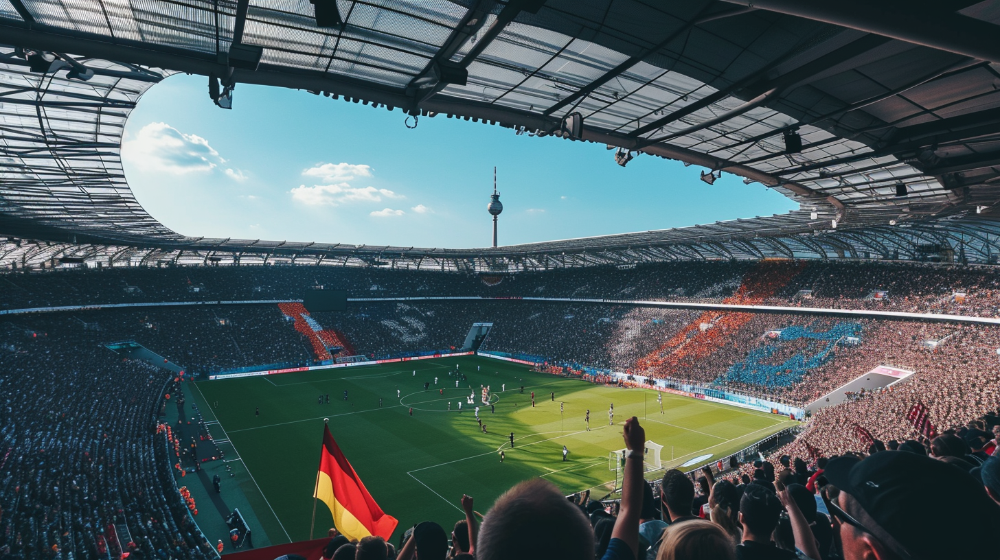 Stadium with Germany and Scotland flags