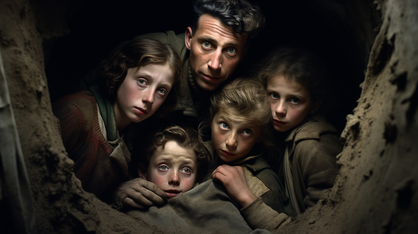 Family in bomb shelter during WW2