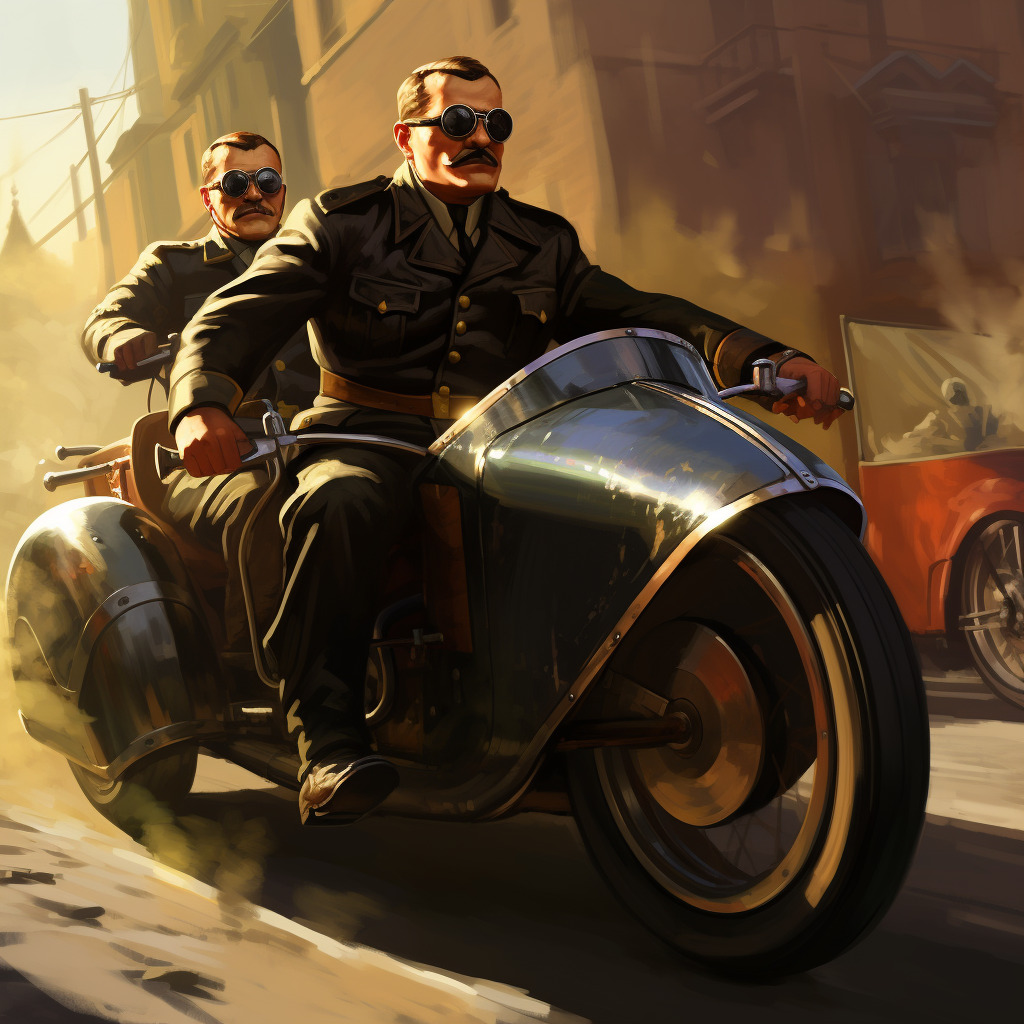 Gestapo agents in sidecar ride