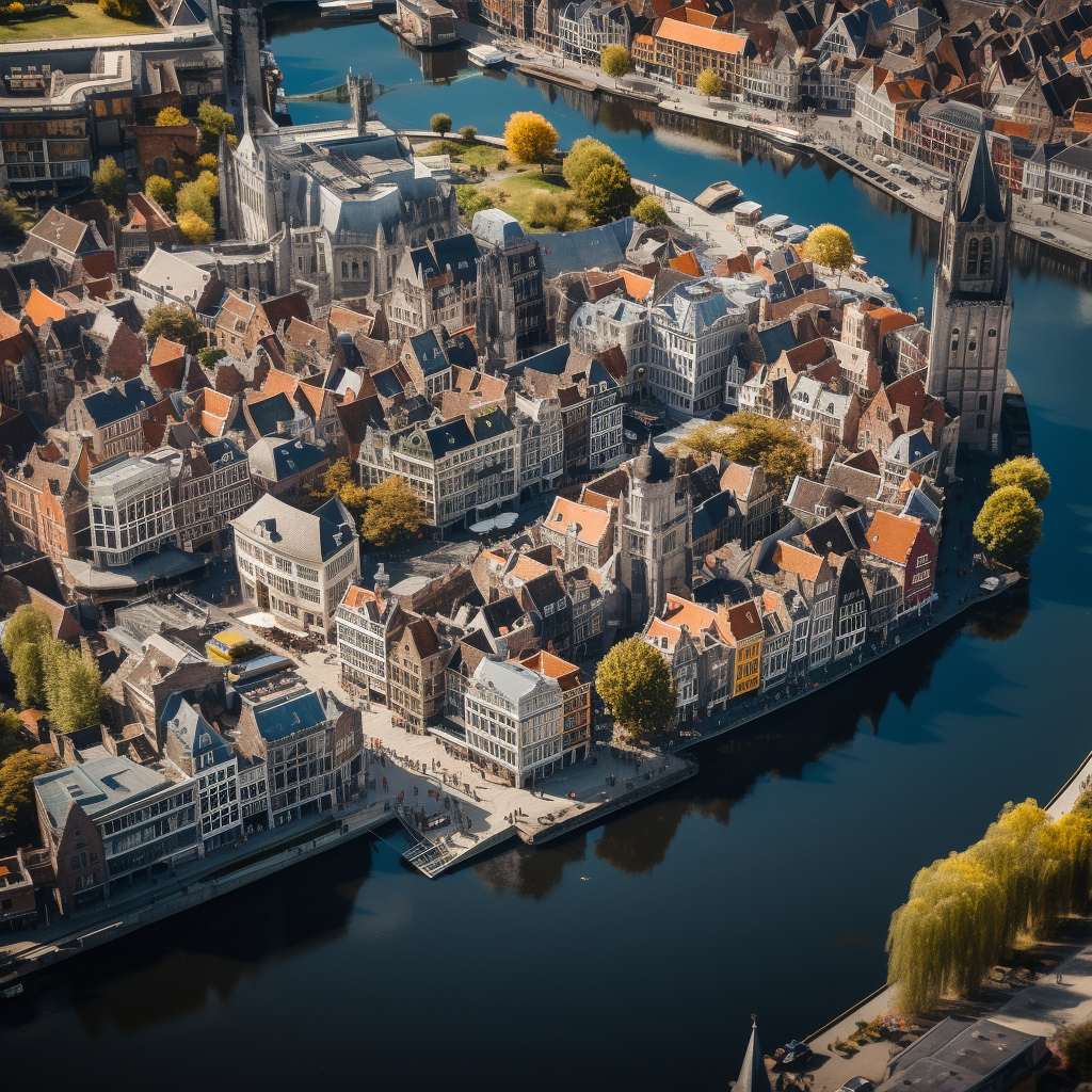 Ghent Belgium Futuristic City Birds-eye View