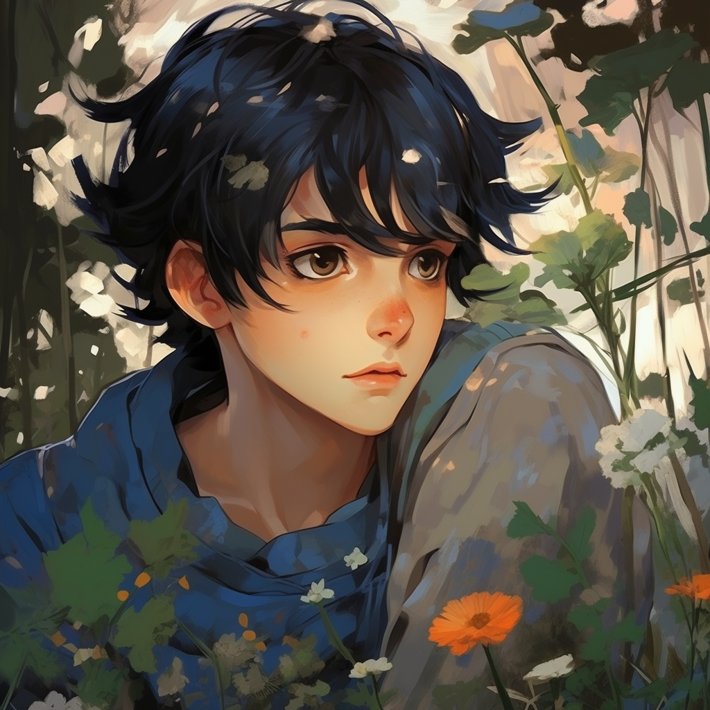 Artistic anime male character with black hair