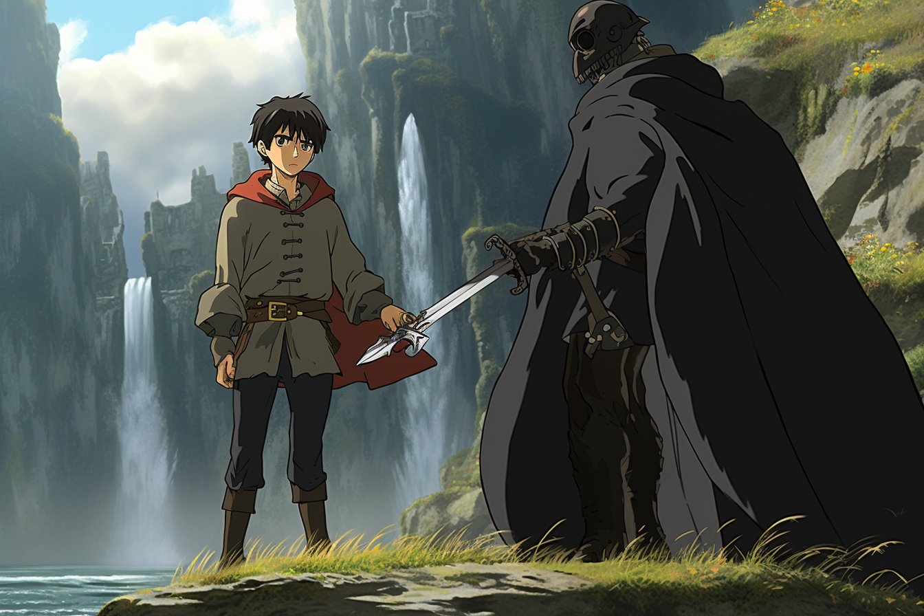 Studio Ghibli Anime: Character with Sword and Penguin