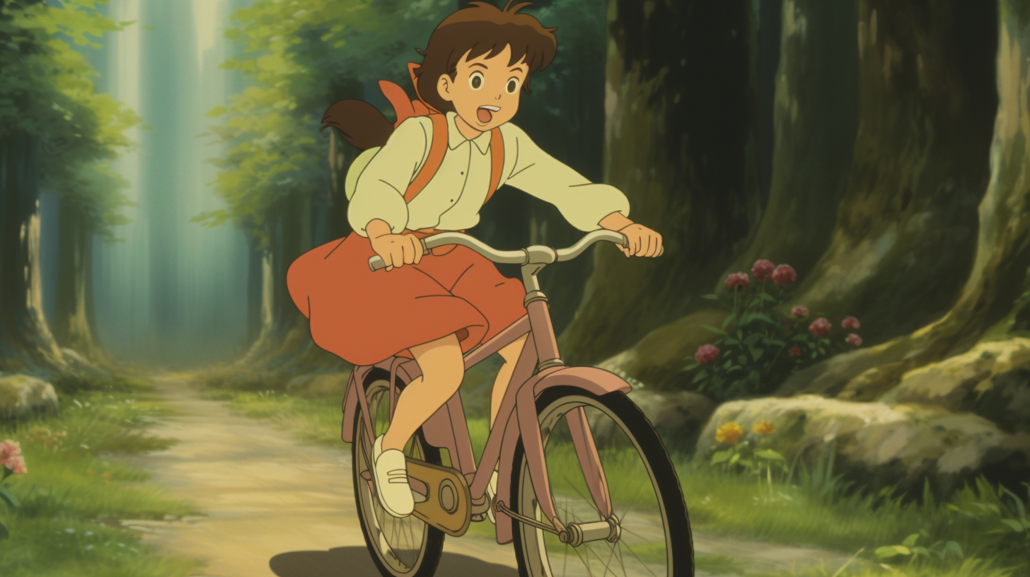 Studio Ghibli Cartoon Bike Ride Image