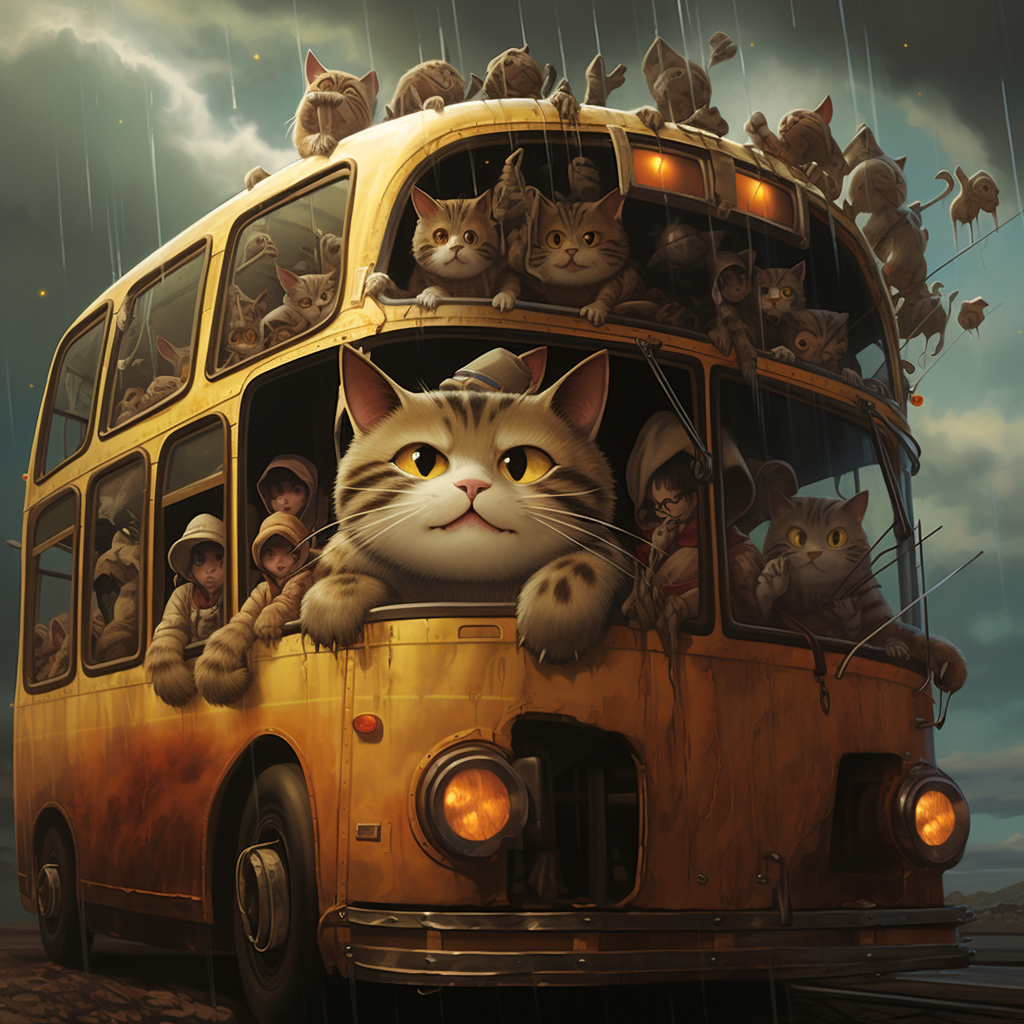 Hyperrealistic Ghibli Cat Bus Image