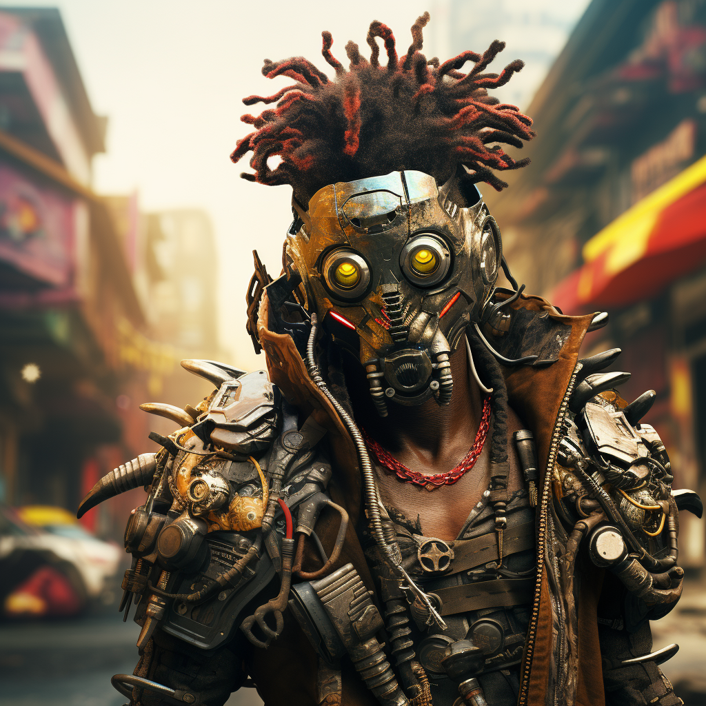 Futuristic African Cyberpunk Man in Horned Mask