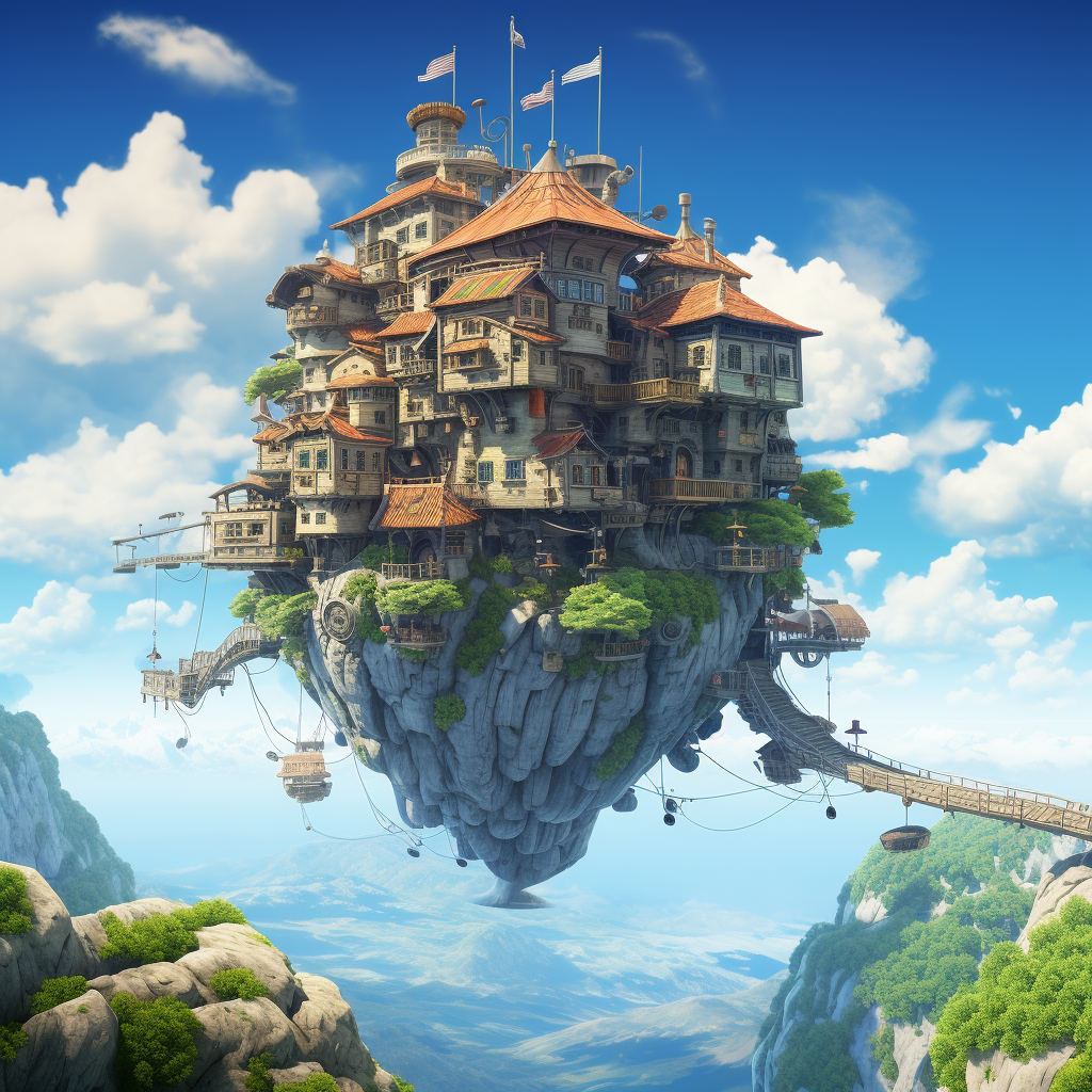 Ghibli Flying House on Rock