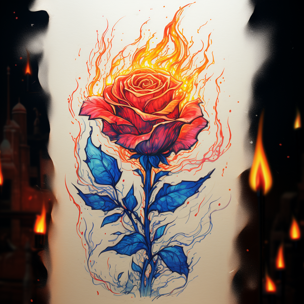 Beautiful flaming rose in Ghibli style