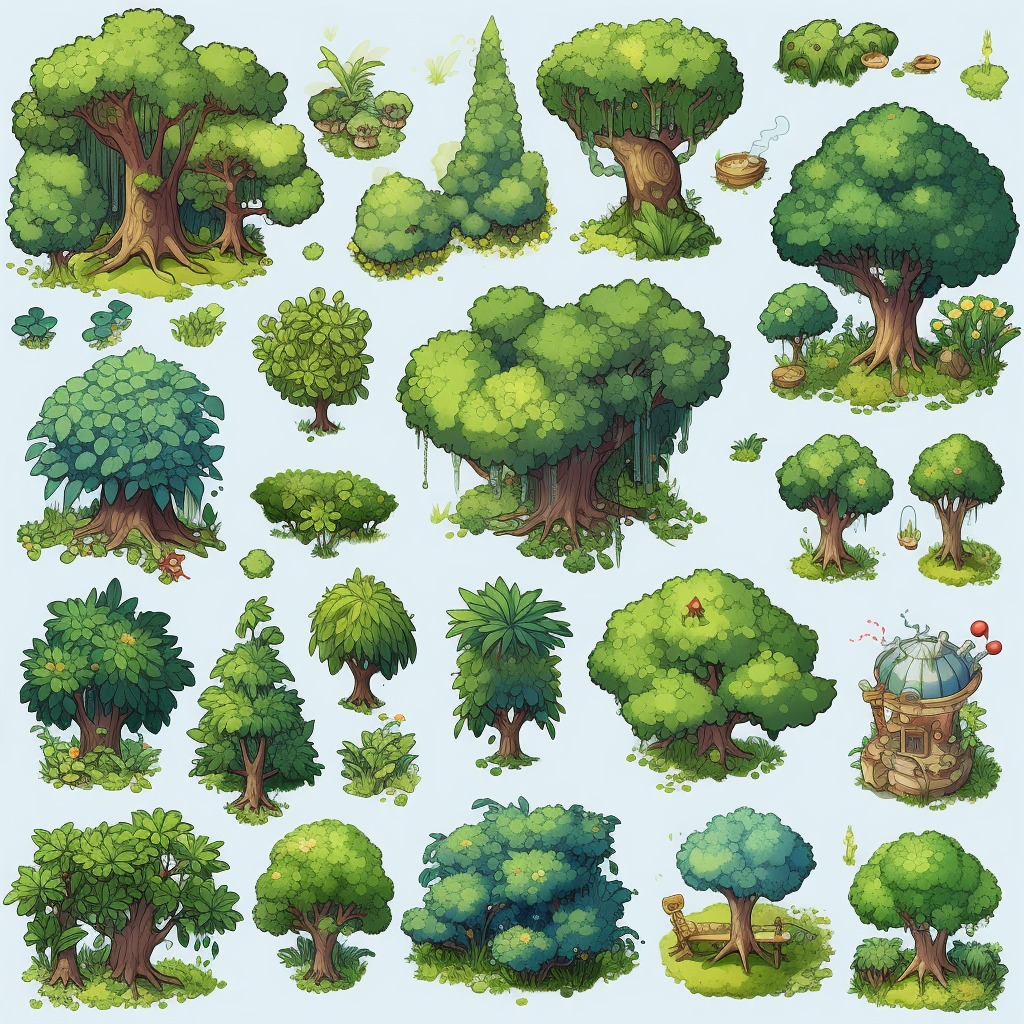 Ghibli-style RPG tileset with trees