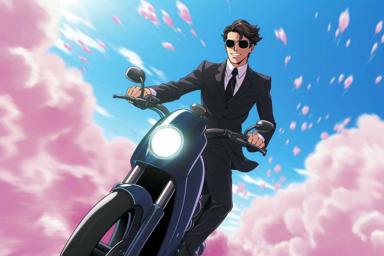 Studio Ghibli anime character riding motorcycle