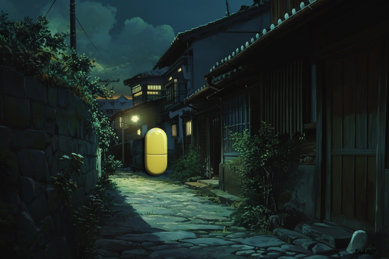 Studio Ghibli Anime Movie Yellow Pill Dark Town