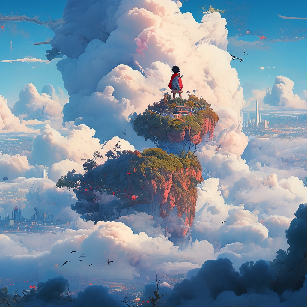 Girl Walking on Clouds in Studio Ghibli Illustration