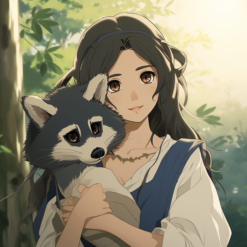 Charming woman with raccoon companion