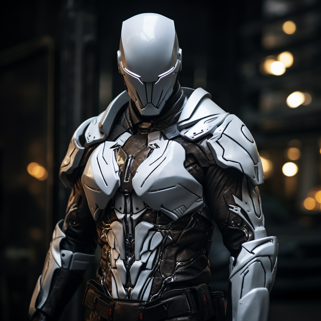 Ghost Armor Superhero in Silver Metal Exoarmor