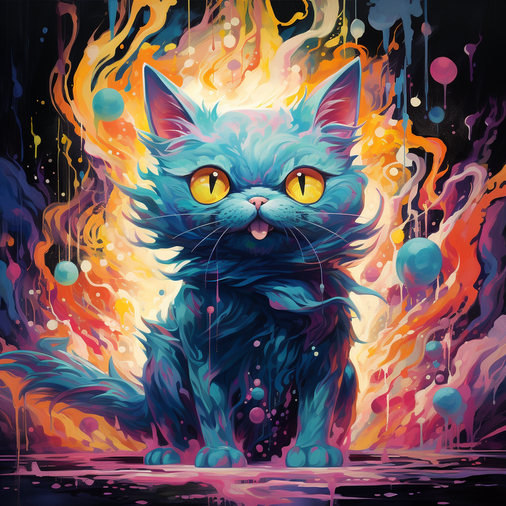 An adorable ghost cat with vibrant anime colors