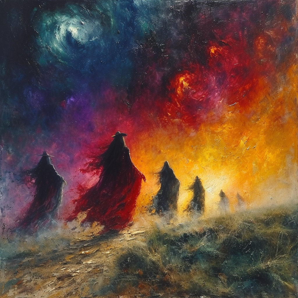 Ghost Dancers in Apocalyptic Sky Oil Impressionist