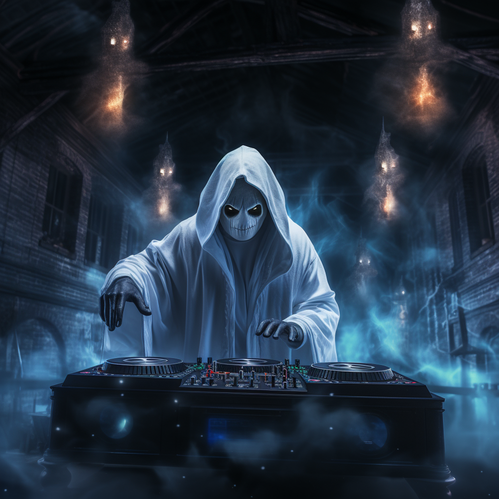 Ghost DJ playing in haunted club