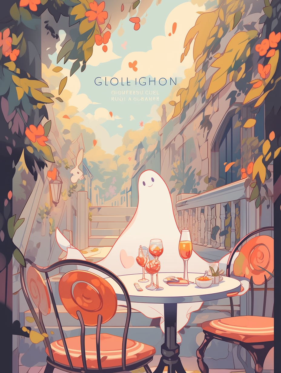 Ghost drinking wine outdoors