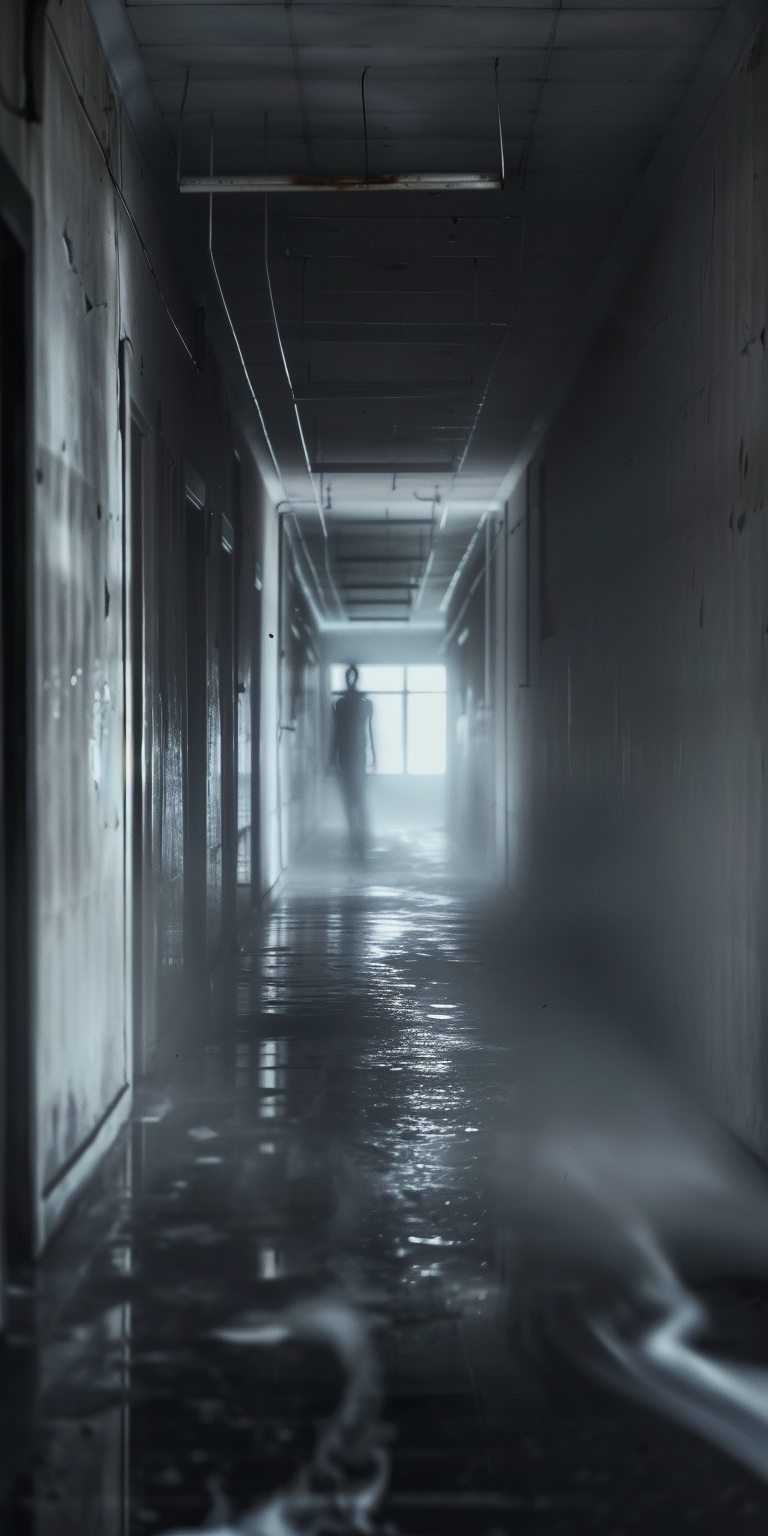 Ghost with only feet in school hallway