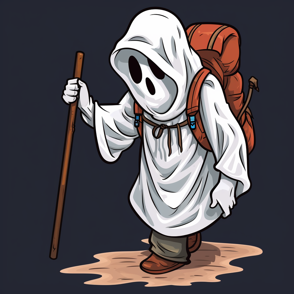 Cute ghost hiking with camping gear