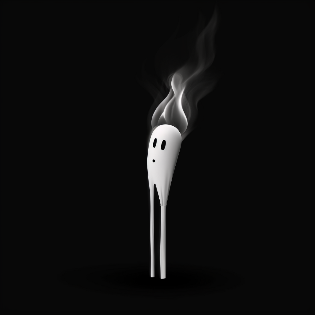 Ghost match in minimalist black and white cartoonish style