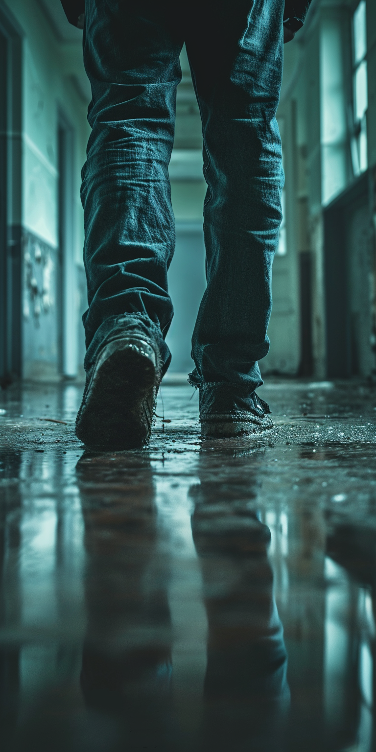 Ghost with only feet in school hallway