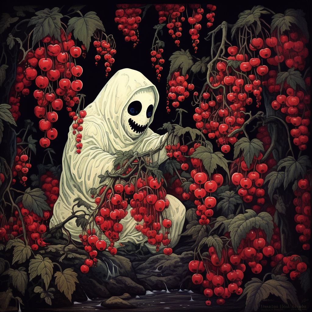 Ghost picking redcurrants in painted style